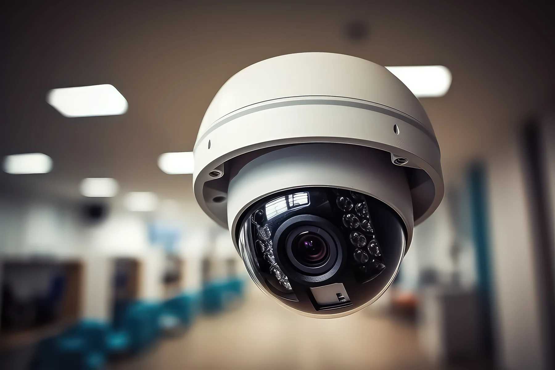CCTV dome camera monitoring a school study area